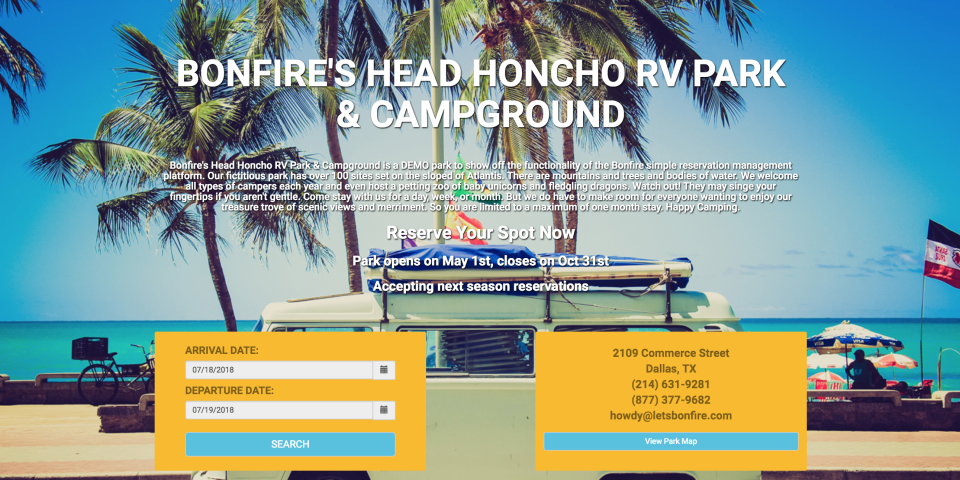 screenshot of Bonfire Campground Management